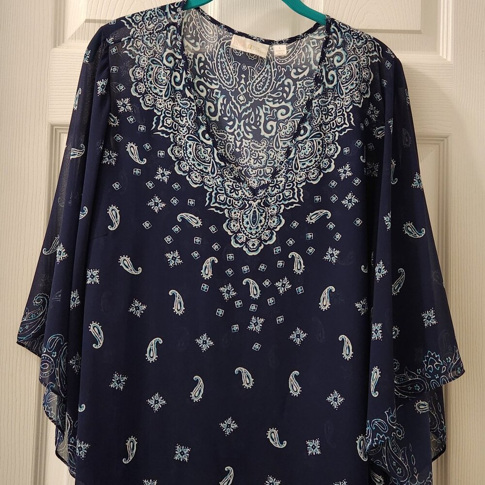 Belle by Kim Gravel Printed Blouse with Knit Tank
